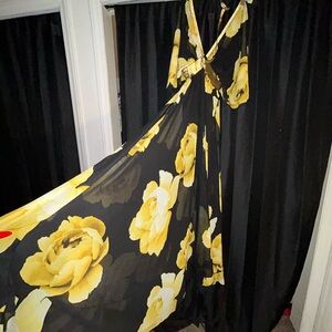 Elegant Black and Yellow Floral Dress
